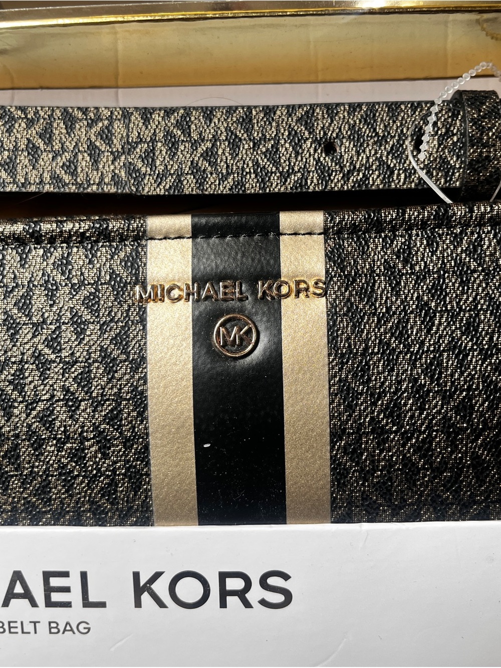 Michael Kors Black and Gold Stripe Logo Belt Bag